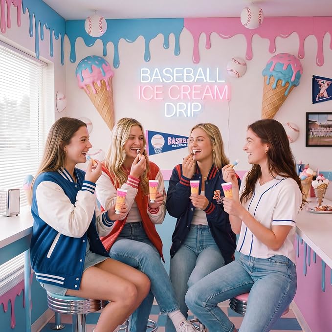 200 Pcs/ 50 Set Ice Cream Drip Baseball Gift Bulk for Team Include Ice Cream Drip 50 Lip Balm 50 Hand Creams 50 Bag 50 Tag for Summer Baseball Softball Party Favors Birthday Stuff
