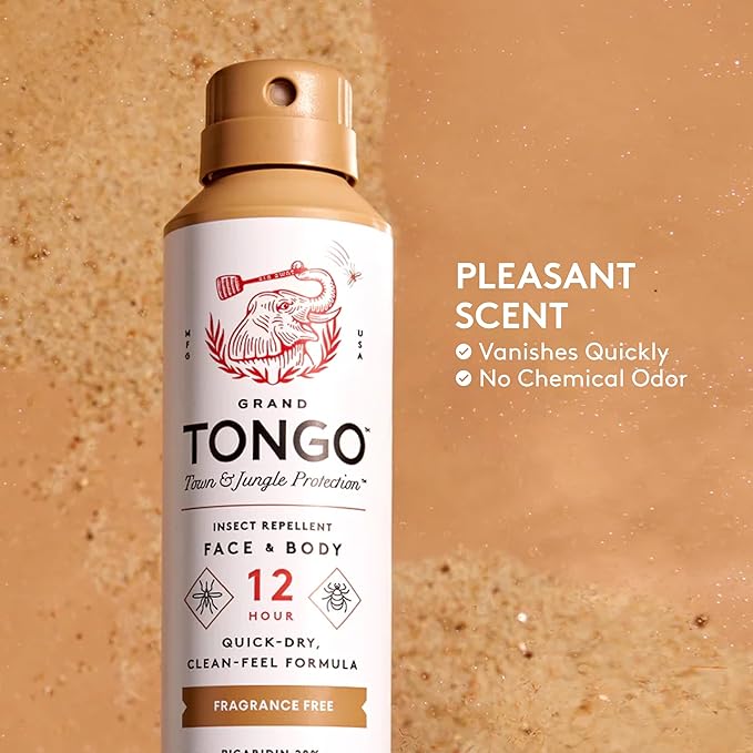 Grand Tongo Fragrance Free Insect Repellent, 12-Hour Mosquito & Tick Protection, Picaridin-Based, Water-Based, Lightweight, Quick-Drying, DEET Alternative, Face & Body Use, 3 Pack