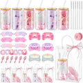 37 Pcs Spa Sleepover Party Supplies for Girls, 6 Set Pink Tie Dye Spa Party Favors, Include Cups, Hairbands, Eye Mask, Headband, Brush, Tote Bags with Ribbon for Sleepover Birthday Favors