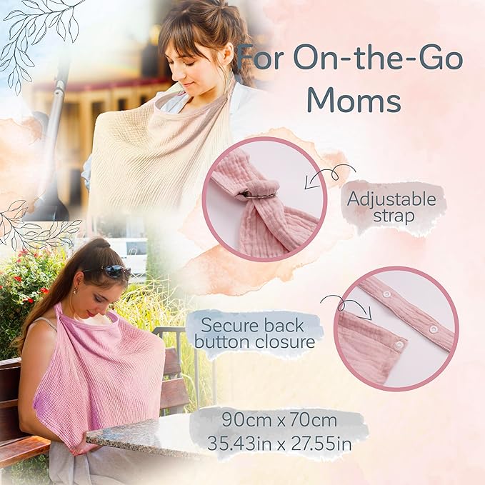 Kiddycare Nursing Cover, Muslin Cotton Privacy Nursing Covers, Gentle on Baby's Skin, Discreet Breastfeeding Covers for Nursing Moms, Breathable Nursing Cover Up for Breastfeeding Essentials (Rose)