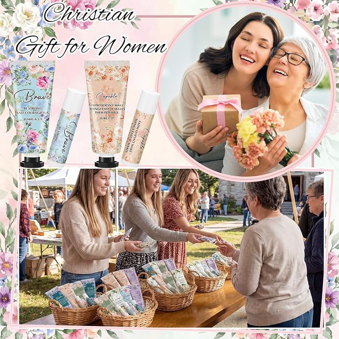 Loopeer 36 Sets Graduation Christian Hand Cream and Lip Balm Gift Set Christian Gift Bulk for Women Mothers Day Gifts for Church Travel Size Hand Lotion Bible Verse Lip Balm Bulk for Bridal Mom