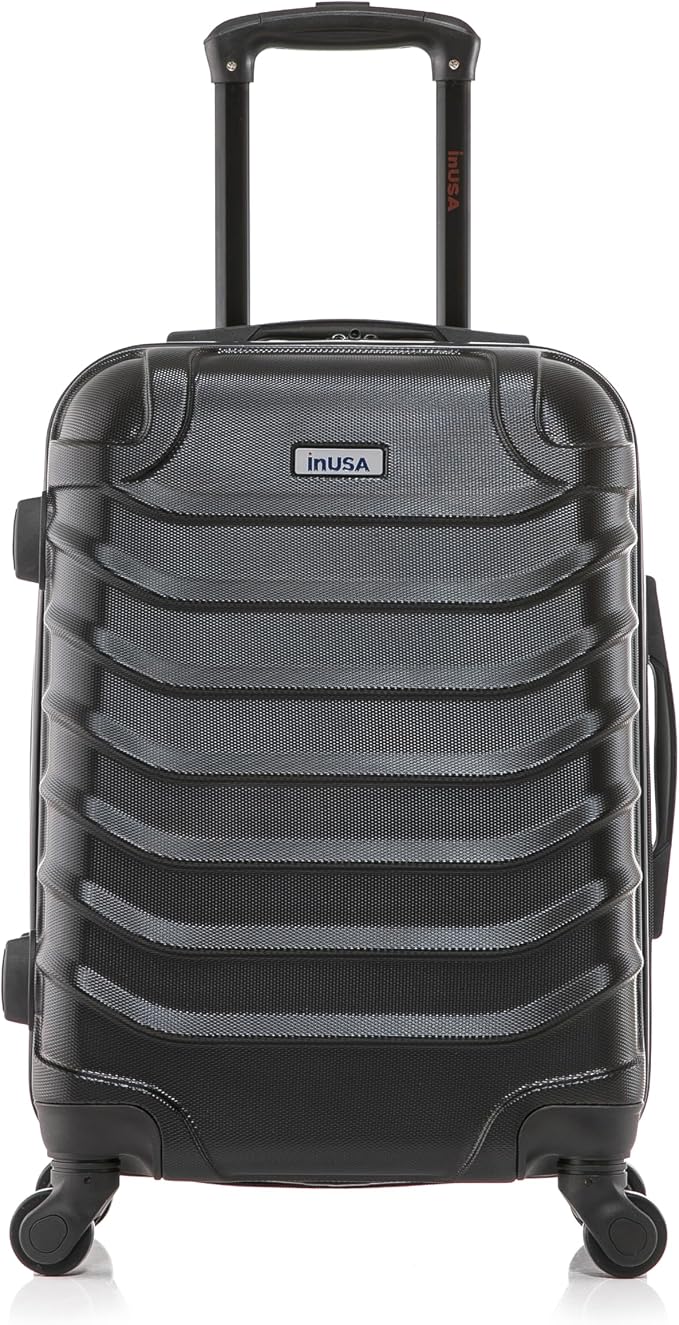InUSA ENDURANCE Luggage with Spinner Wheels | Durable Lightweight Hardshell Suitcase, Spacious Travel Bag with Handle and Trolley | 20-Inch Carry On Small Luggage | Black