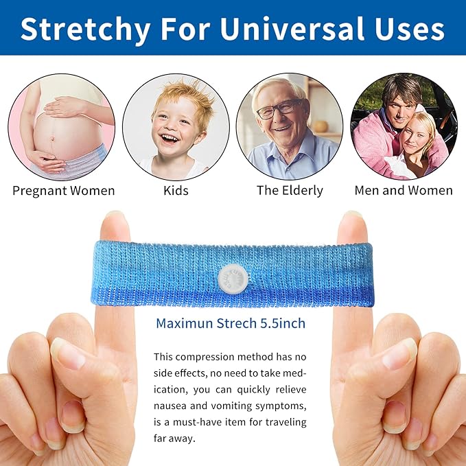 HIONXMGA 2 Pairs Motion Sickness Bands – Natural Anti Nausea Acupressure Wristbands for Morning & Motion Sickness Relief – Ideal for Car, Cruise & Flight Travel – for Adults and Kids