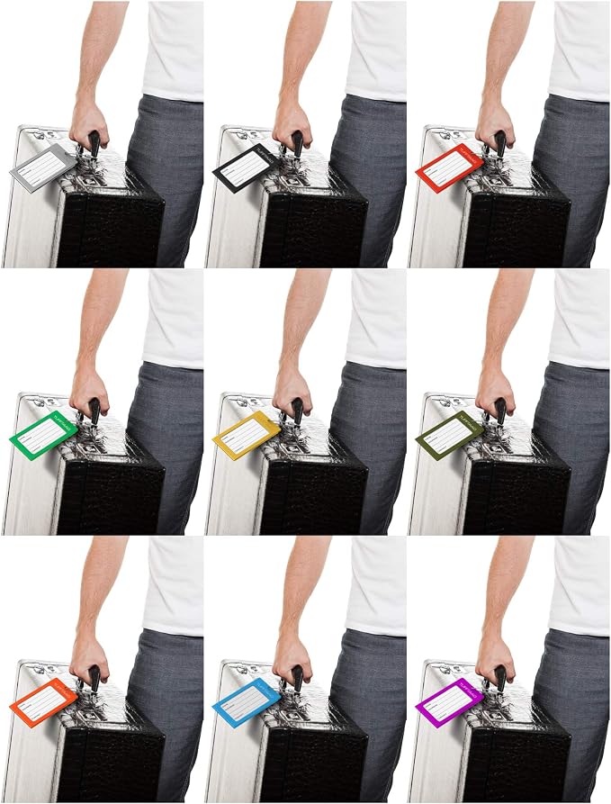 Luggage Tags Business Card Holder by TUFFTAAG - Durable Travel ID Bag Tag, SS-Red, 4 Pack