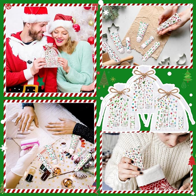 12 Sets/72 Pcs Christmas Party Favors Christmas Hand Cream Body Lotion Lip Balm Nail File Gifts Set Xmas Stocking Stuffers Travel Size Lotion Bulk Holiday Party Supplies for Coworkers Women Adults
