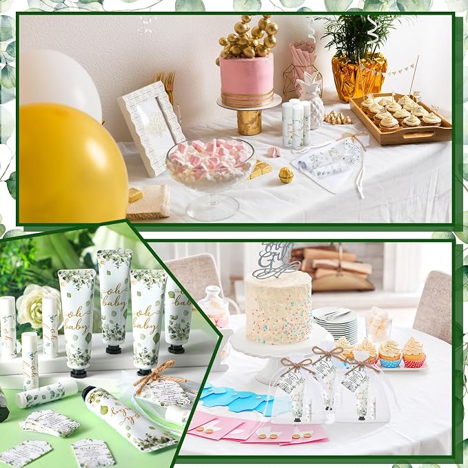 48 Sets/192 Pcs Sage Green Baby Shower Gifts for Guests Bulk Greenery Oh Baby Shower Hand Cream and Lip Balm Eucalyptus Travel Size for Girl Boy Gender Reveal Games Prizes Bridal Wedding