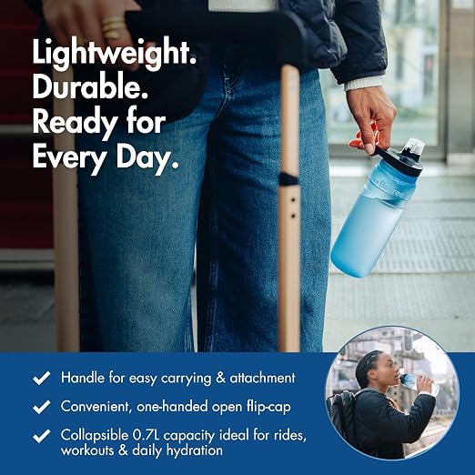 Katadyn BeFree AC Bottle 0.7L Water Filter Bottle for Travel & Daily Use | 2-Stage Filter Removes Bacteria & Microplastics, Improves Taste, BPA-Free, Fits Cup Holders - Slate Blue