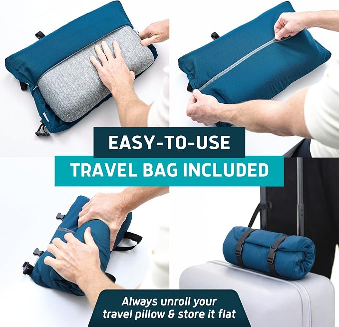 Lunderg Travel-Size CPAP Pillow for Side & Back Sleepers - Memory Foam with Adjustable Height & Travel Bag Included - Helps Reduce Mask Leaks & Pressure - Works with All CPAP Masks
