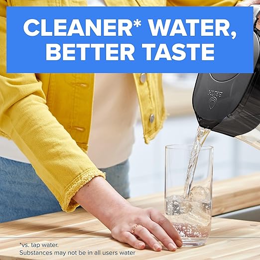 Brita Large 10-Cup Water Filter Pitcher with BritaPlus Filter, WQA NSF/ANSI Certified, Reduces 2X Contaminants vs. Standard, Removes Chlorine Taste & Odor, Reduces Zinc Copper Mercury & More, Black
