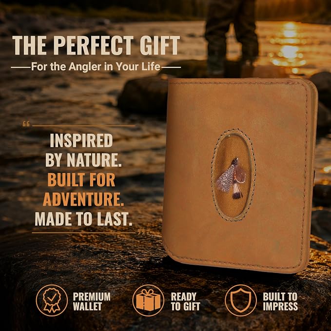 ROGUE WALLET Angler Front Pocket Wallet for Men - Slim, Compact Leather Card Holder with ID Window - Minimalist Front-Pocket Wallet for Cash, Cards & Travel Essentials (Tan)
