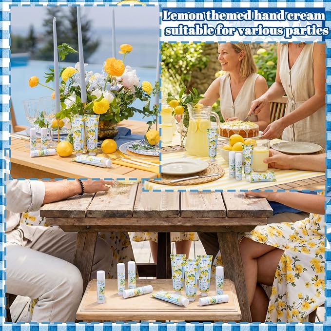 24 Sets Lemon Bow Hand Cream and Lip Balm Amalfi Coast Gifts Lemon Bridal Shower Party Favors Blue Bow Baby Shower Favor for Guest Travel Size Hand Lotion and Lip Balm Bulk Birthday Party Supplies