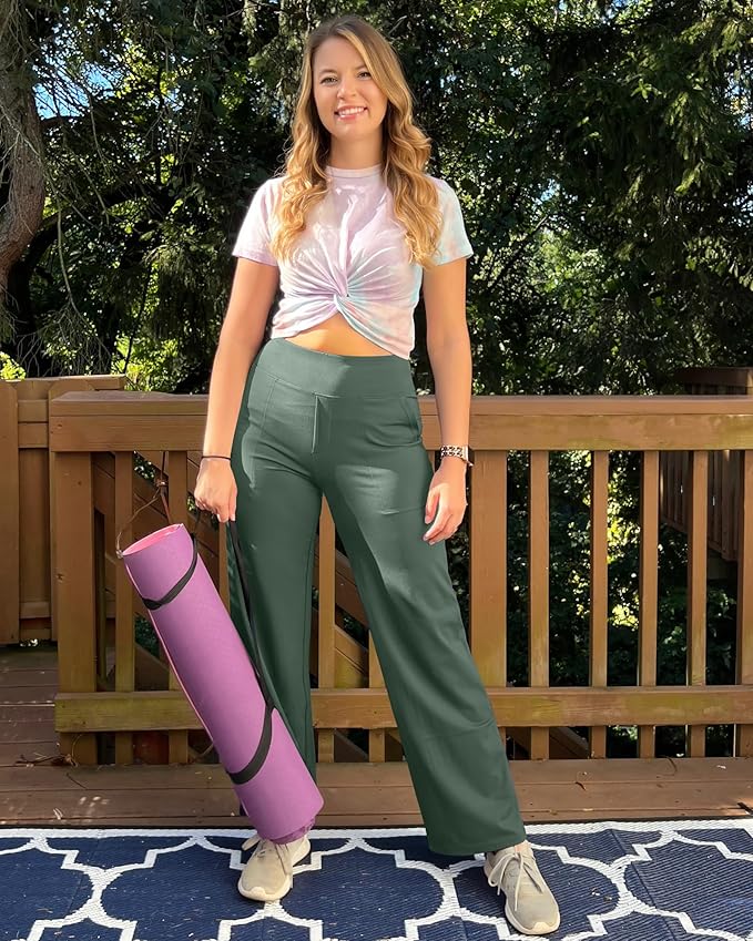 G4Free EverGoing Yoga Pants Women Wide Leg Pants with Pockets High Waist Stretch Dress Casual Sweatpants Petite/Regular/Tall