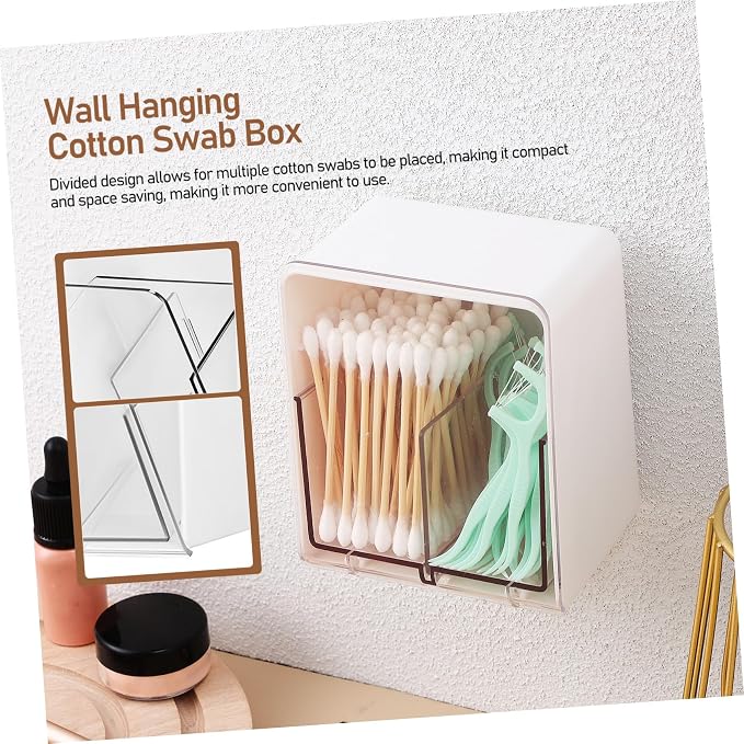 Healifty 4pcs Desktop Cotton Swab Dispenser Makeup Remover Cotton Balls Holder Lid 2-compartments Storage Box