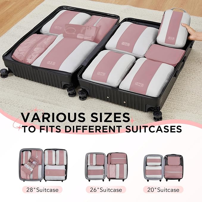 10 Set Compression Packing Cubes for Travel Essentials,Compressible Expandable Packing Cubes for Suitcase,OlarHike Luggage Garment Bags for Travel,Handy Helper for Organizing Clothes(Light Coral)