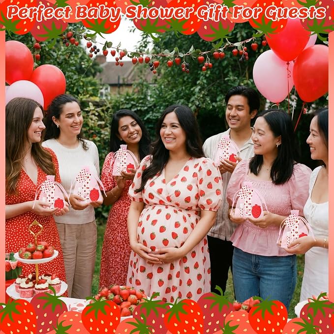 Loopeer 30 Set/150 Pcs Strawberry with Bow Baby Shower Favors for Guests Gifts Hand Cream Lip Balm Soap Party Favors Travel Size with Bags, Thanks You Card for Games Prizes Souvenirs