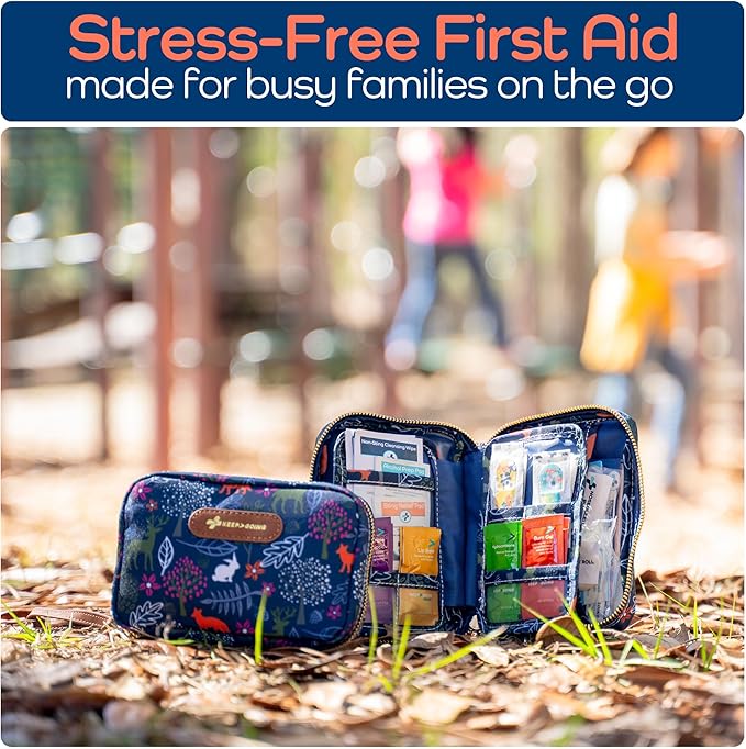 KeepGoing Travel First Aid Kit for Kids – 130 Pc. for Car, Home, Purse, Diaper Bag & Backpack with Latex-Free Bandages - Mini First Aid Kit Travel Size TSA-Approved