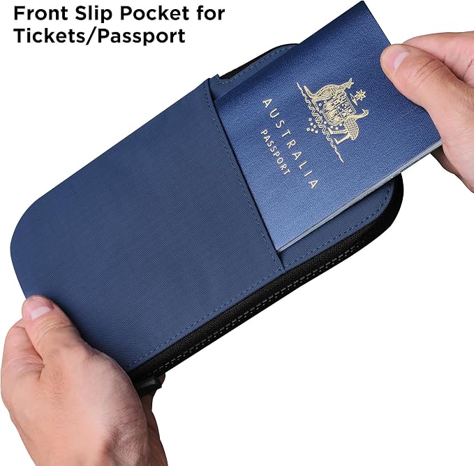 ALPAKA Zip Travel Wallet Blue Axoflux 210D - RFID Passport Holder - Self Locking Zipper - Tear Resistant Material - Four Pockets and Two Card Slots - HUB Accessories Compatible