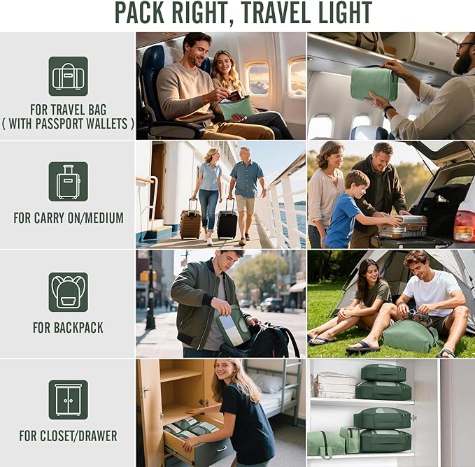 Veken 8 Set Packing Cubes for Travel Essentials, Suitcase Organizer Bags in 4 Sizes, Carry-On Luggage Accessories with Large Laundry Bag & Passport Holder, Must-Have for Airplane, Road Trip & Camping