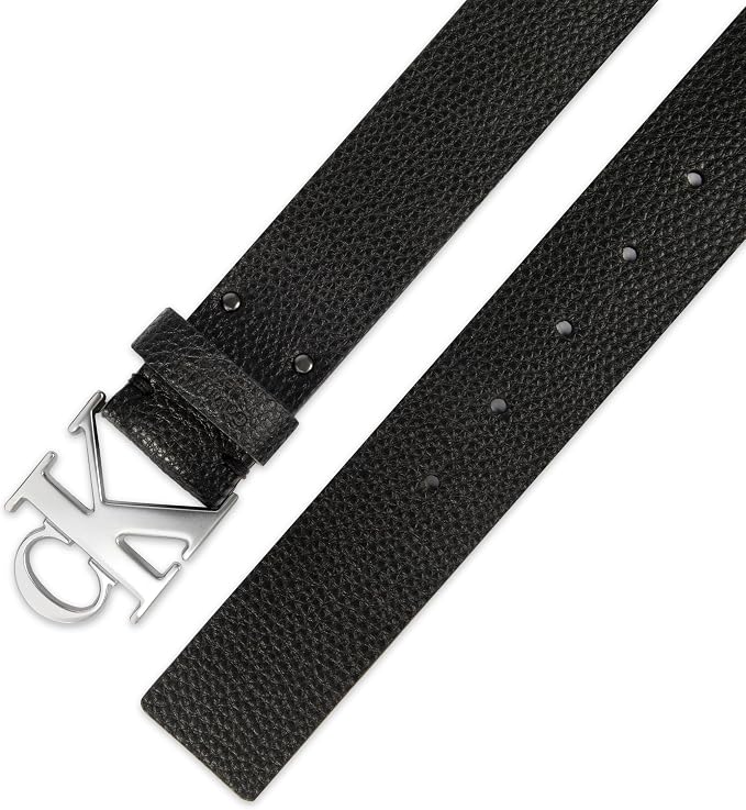 Calvin Klein Men’s CK Monogram Cut Out Buckle Belt – Casual Belt for Jeans & Everyday Wear