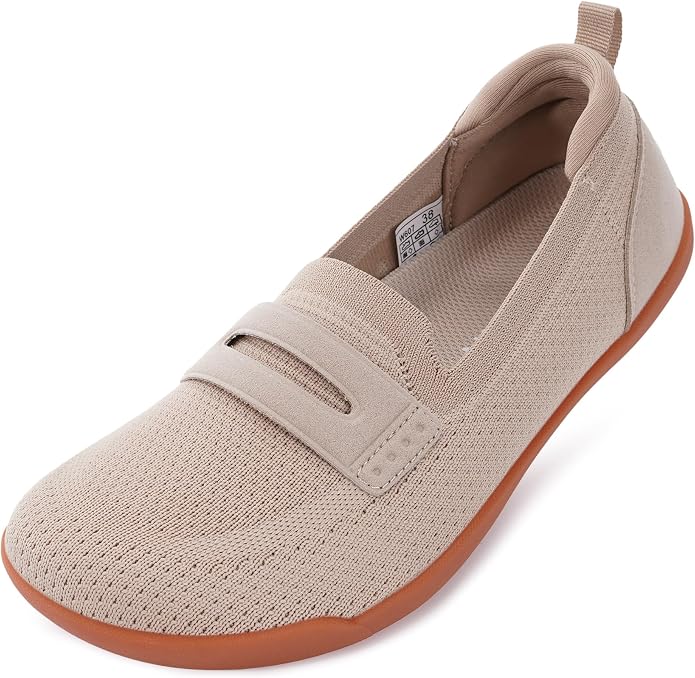 WHITIN Women's Round Toe Slip On Penny Loafers | Wide Barefoot Flats with Breathable Knit