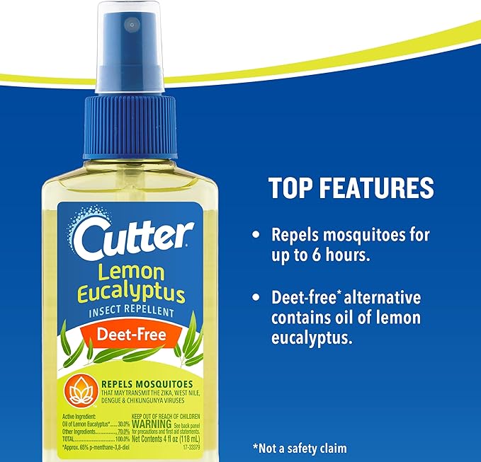 Cutter Lemon Eucalyptus Insect Repellent 4 Ounces, DEET-Free Pump Spray