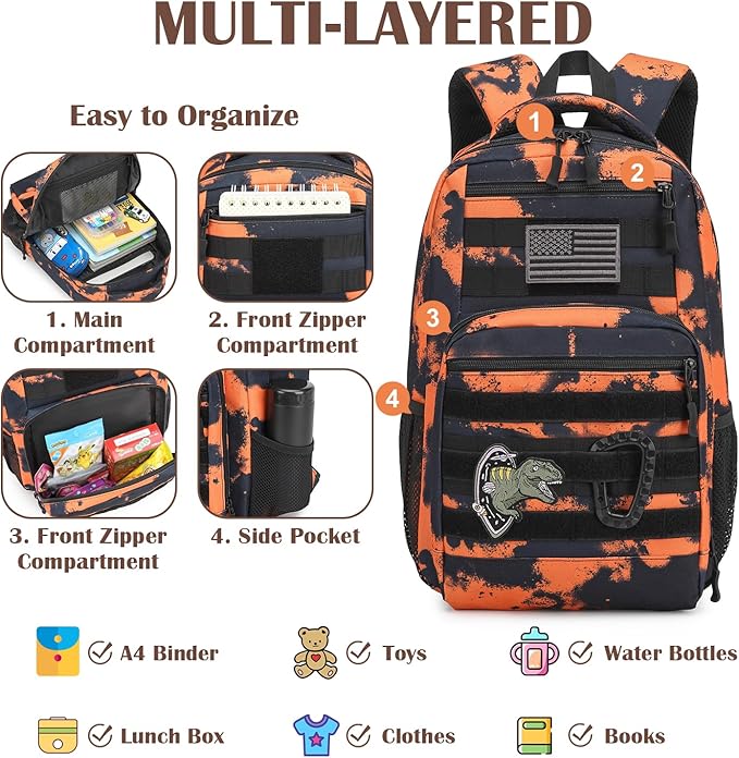 Kids Tactical Backpack Army Molle Bookbag Military Boys Backpack for School, Outdoor, Camping, Mars CM