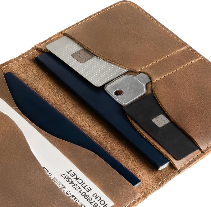 Hide & Drink, Double Passport Cover with Slots for Bills and Keys, Rustic Case, ID Organizer, Full Grain Leather, Handmade Accessories, Single Malt Mahogany