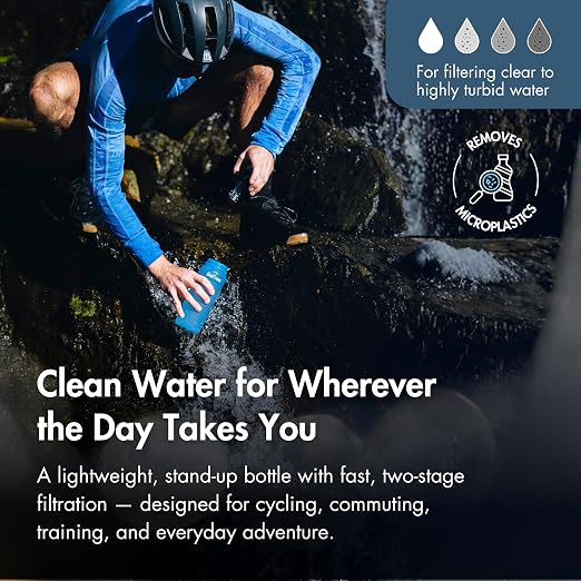 Katadyn BeFree AC Bottle 0.7L Water Filter Bottle for Travel & Daily Use | 2-Stage Filter Removes Bacteria & Microplastics, Improves Taste, BPA-Free, Fits Cup Holders - Slate Blue