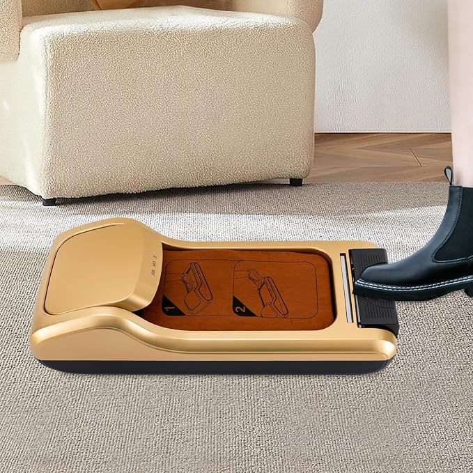 Automatic Shoe Cover Dispenser, Shoe Wrapping Machine with 200pcs Disposable Shoe Covers, Portable Disposable Overshoes Dispenser for Home,Indoors,House,Office,Supermarket,Factory (Gold)