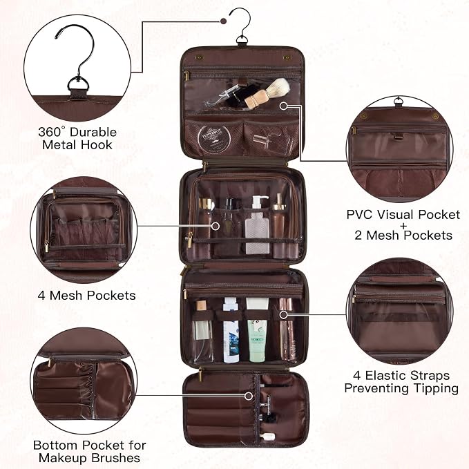 Laser-Engraved Initial 3-in-1 Mens Toiletry Travel Bag, Corporate Gifts for Clients Boss Colleague Employee Appreciation Gifts Birthday Party Favor Waterproof Shaving Bag for Men Dark Brown S