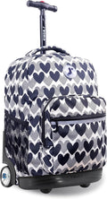 J World Sunrise Rolling Backpack. Roller Bag with Wheels, Heart Dot