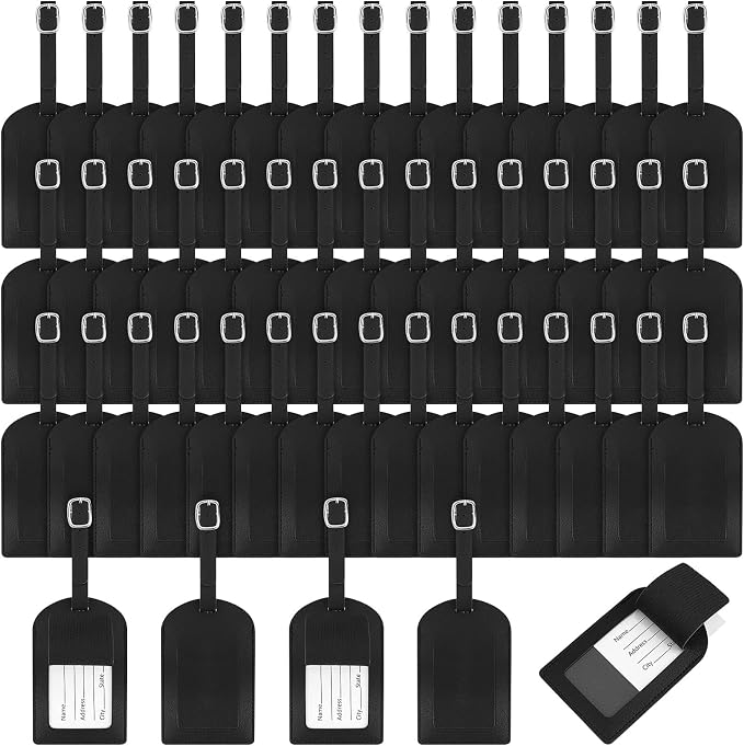 Hillban 50 Pieces Bulk Luggage Tag Travel Bag Leather Suitcase Tags with Full Privacy Cover and Name ID Card for Luggage Suitcase Baggage Handbag School Bag