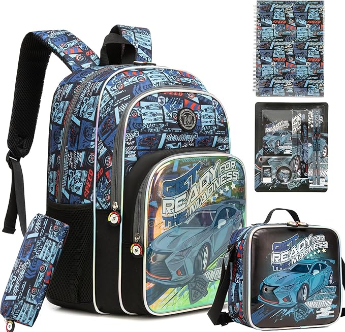 School Backpack for Boys Kids Backpack for Boys Primary School Daypack Schoolbag with Lunch Bag Pencil Case Lightweight Travel Bookbag for Kids Birthday Christmas Gift