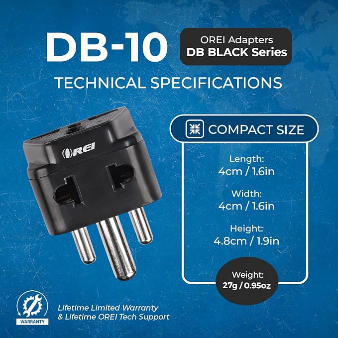 OREI US to India Plug Adapter- Type D Travel Adapter - 2 in 1 Travel Adapter for India, Nepal, Pakistan - CE Certified - RoHS Compliant - 300 Pack, Black
