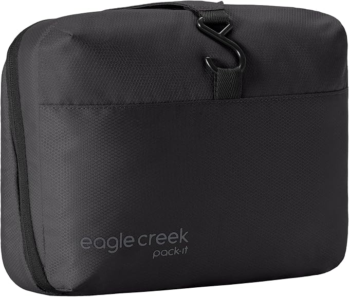 Eagle Creek Pack-It Hanging Toiletry Kit - Dual Compartment Toiletry Kit for Keeping Small Items Organized - Water Resistant - Top Grab Handle - Zipper Pouch - Black