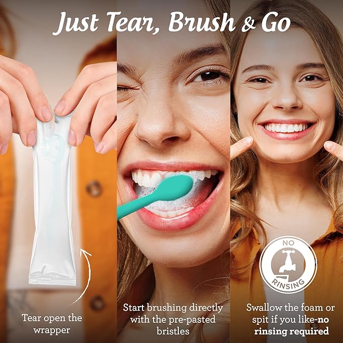 GuruNanda Ready-to-Go Disposable Mini Travel Toothbrush - Butter on Gums Softex Bristles, Prepasted Toothbrush & Toothpick - Fluoride-Free, No Rinsing Needed, Individually Wrapped, 70 Ct