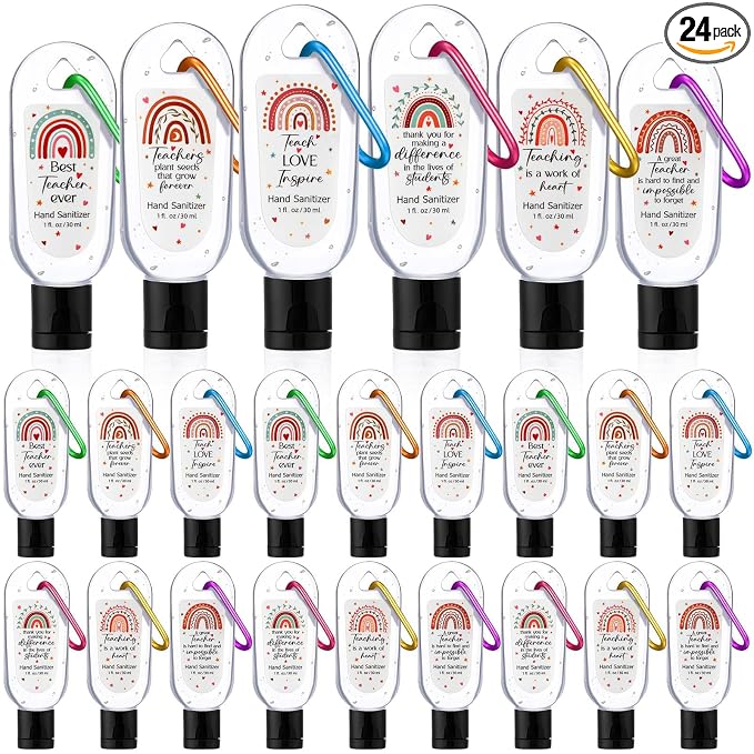 24 Pack Appreciation Teacher Gifts Bulk Scented Hand Sanitizers with Keychain Mini Hand Sanitizer Gel Bulk 1 oz Travel Size Back to School First Day of School Teacher Thank You Gift Employee