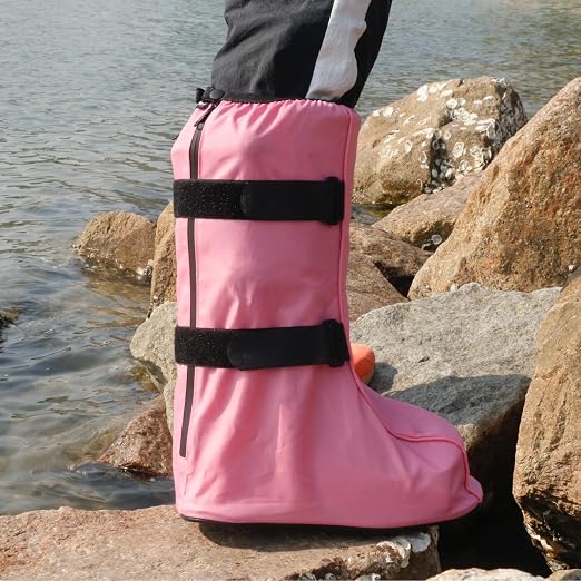 Walking Boot Cover for Medical Fracture Cast Pink Tall, Large | Water Resistant Slip Resistant Rubber Sole Easy On and Off Snug Fit