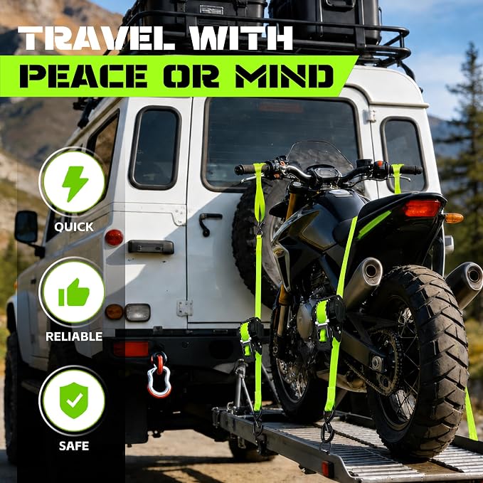 Retractable Ratchet Straps 1" x 13Ft, Heavy Duty Self Retracting Tie Down Straps, 1800lb Break Strength Auto Retract Cargo Straps for Truck, Trailer, Motorcycle, ATV, UTV, (Fluorescent Green, 2 Pack)