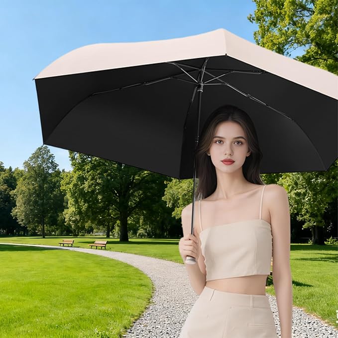 Travel Folding Extra-Large Carbon Umbrella,Ultra-Lightweight/Thin,Compact,Portable,110cm Large Canopy,3cm Wide Umbrella Strap,Teflon Coating,Anti UV,UPF50+,Sun/Rain,6Ribs,Men/Women/Kids,Backpack/Car