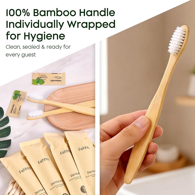 10 Pack Bamboo Toothbrushes Kit, Disposable Travel Toothbrushes with Toothpaste (6g), Individually Wrapped Guest Dental Kit for Hotel Amenities, Airbnb Hosts, Travel & Camping