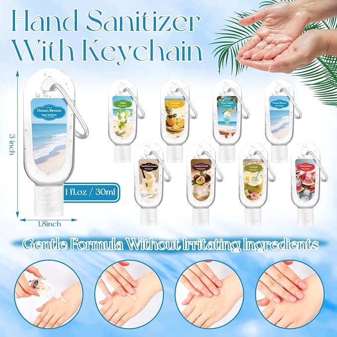 24 Pack Summer Scented Hand Sanitizers Keychain Gift Mini Hand Sanitizer Gel Bulk 1 oz Travel Size Gift Set Watermelon Fruit Scented Summer Party Favors Goodie Bag Stuffer Back to School