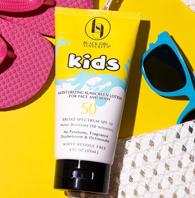Black Girl Sunscreen Kids SPF 50 Lotion for Face & Body- Sun Protection for Skin, Kids Sunscreen, Water Resistant for 80 Minutes, Ideal for Beach & Travel, No White Cast for Melanin Rich Skin- 6 fl oz
