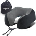 napfun Neck Pillow for Traveling, Upgraded Travel Neck Pillow for Airplane 100% Pure Memory Foam Travel Pillow for Flight Headrest Sleep, Portable Plane Accessories, Charcoal Black