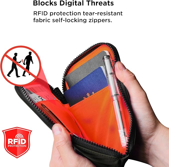 ALPAKA Zip Travel Wallet Green Axoflux 210D - RFID Passport Holder - Self Locking Zipper - Tear Resistant Material - Four Pockets and Two Card Slots - HUB Accessories Compatible