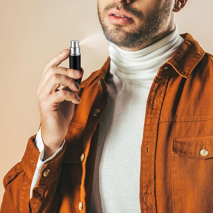 Motiskyy 70 Pcs 10 ml Refillable Perfume Atomizers Bulk - Mini Travel Cologne Sprayers with Refill Pump & Transfer Tool for Perfume Makers & Small Studios(Black)
