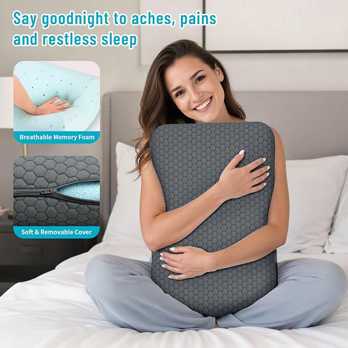 CushyOasis Memory Foam Pillows for Side, Back and Stomach Sleepers, Set of 2, Bed Pillow with Washable Cover and Breathable Mesh, Bed Pillow for Sleeping (Dark Grey，King Size)