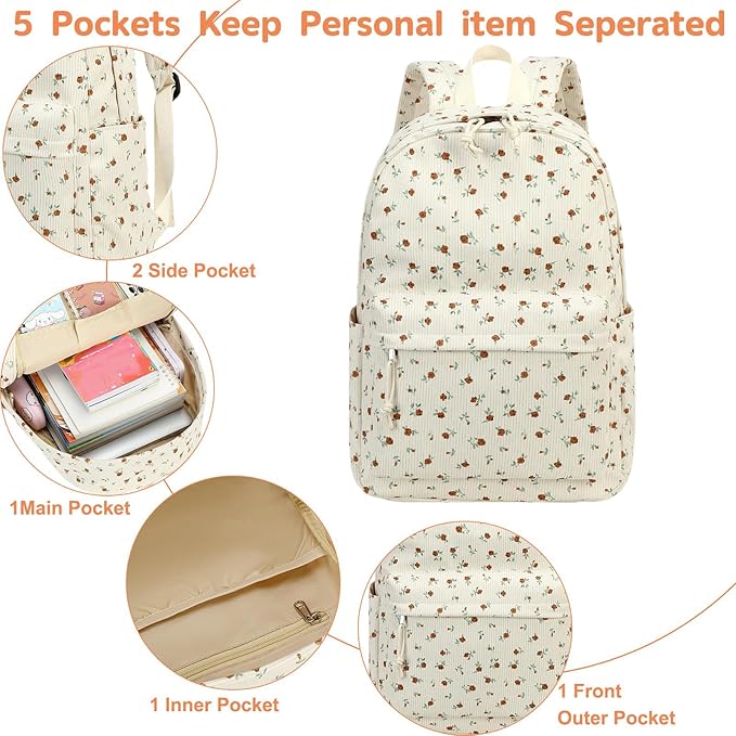 Bluboon School Backpack for Teen Girls Bookbags Elementary High School Corduroy Laptop Bags Women Travel Daypacks