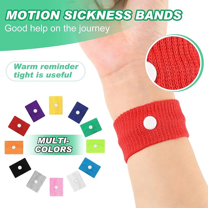 Zhanmai 12 Pairs Motion Sickness Bands for Kids Adults Nausea Wristbands Colorful Nausea Relief Bracelet for Car Sickness Pregnancy Ride Sea Flying Travel (Classic Color)