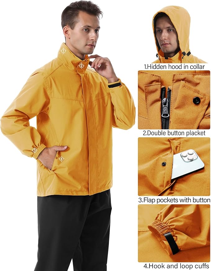 iCreek Rain Suit Waterproof Hooded Rain Gear Breathable Lightweight Packable Rain Jacket Pants Men Women for Hiking Fish Golf